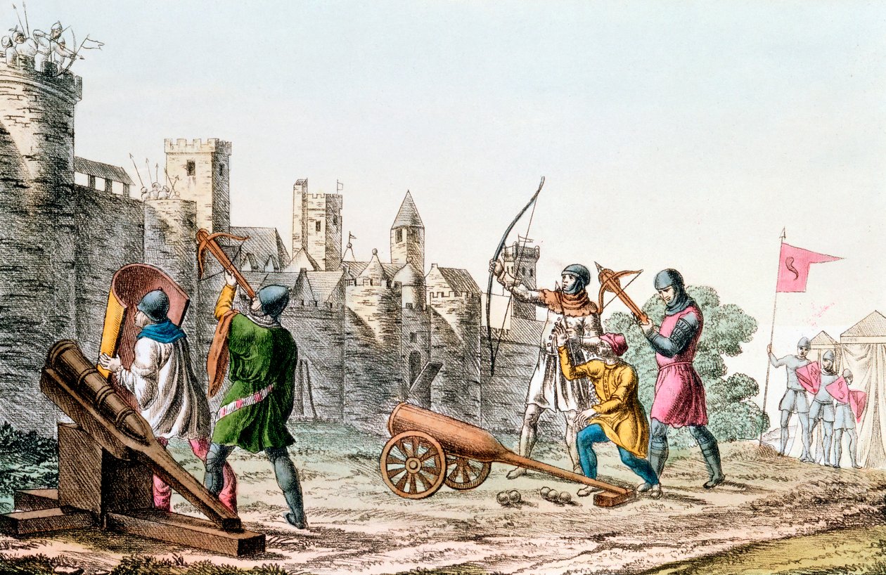 Englische Truppen greifen eine französische Stadt an, Hundertjähriger Krieg, 1337-1453, ca. 1830 von Unbekannt