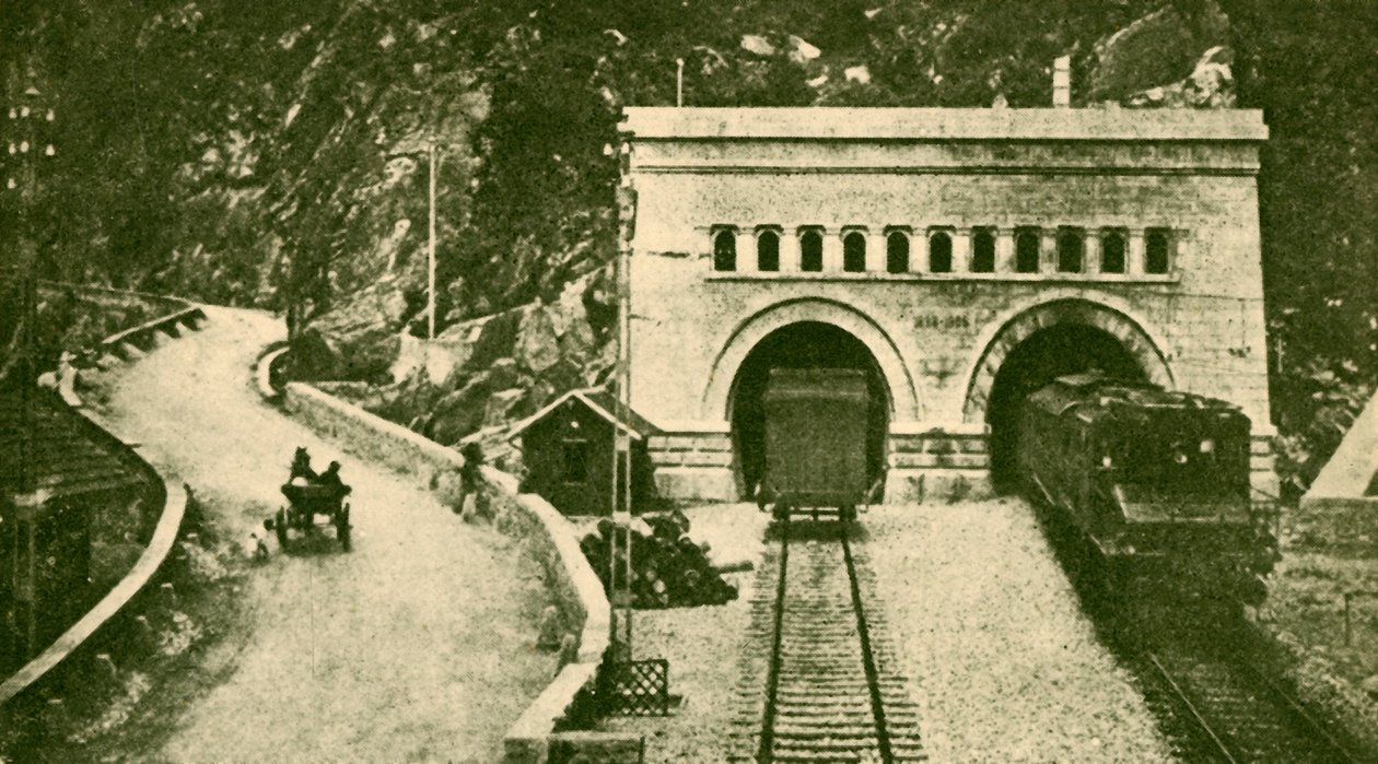 Eingang des Simplontunnels, 12,12 Meilen lang, verbindet die Schweiz und Italien, um 1930 von Unbekannt