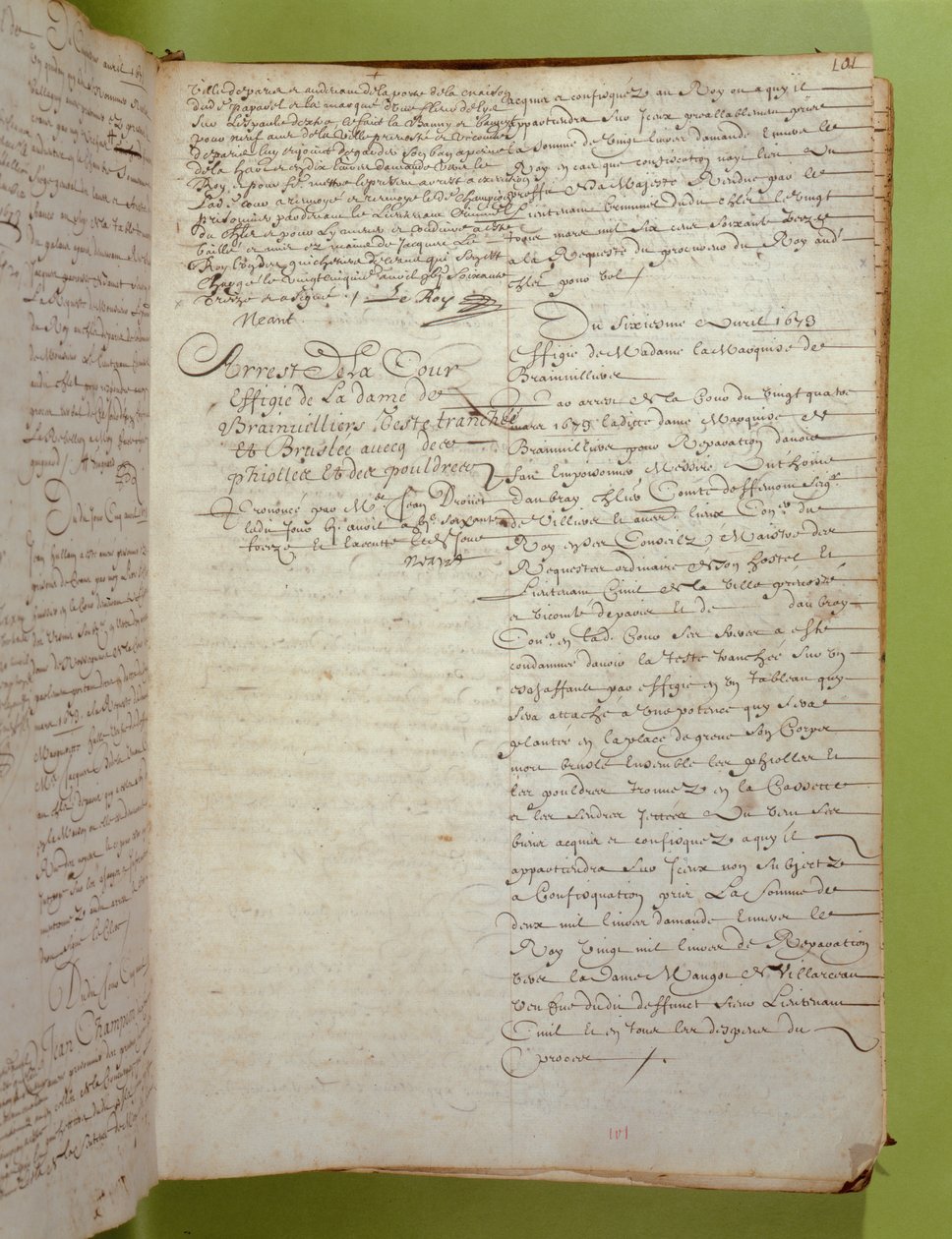 Auszug aus den Aufzeichnungen der Conciergerie über die Verurteilung zum Tod durch Hinrichtung und Verbrennung der Marquise de Brinvilliers, April 1673 von Unbekannt
