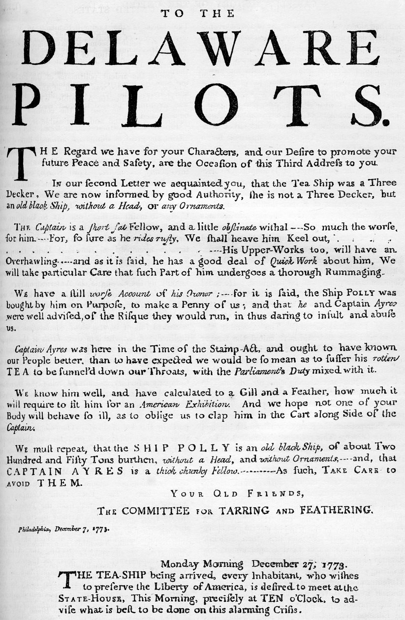 Faksimile der Proklamation über das Teeschiff, 1773 ca. 1880 von Unbekannt