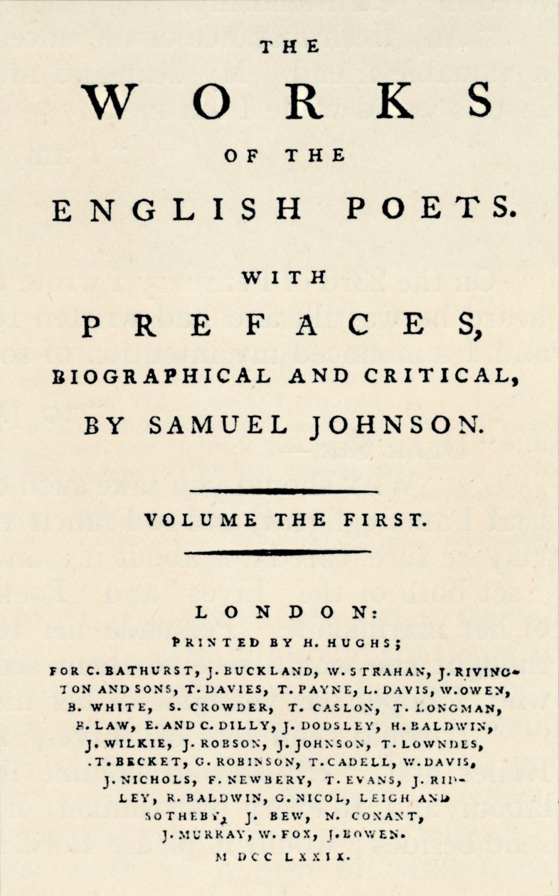 Faksimile-Titelseite der ersten Ausgabe von The Works of the English Poets, enthaltend Johnsons von Unbekannt