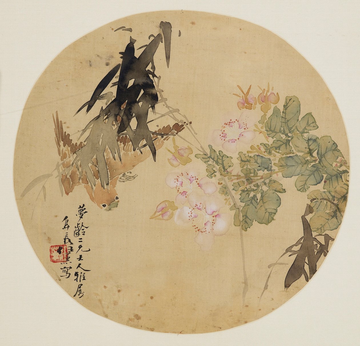 Fächer-Malerei - Blume und Vogel von Unbekannt