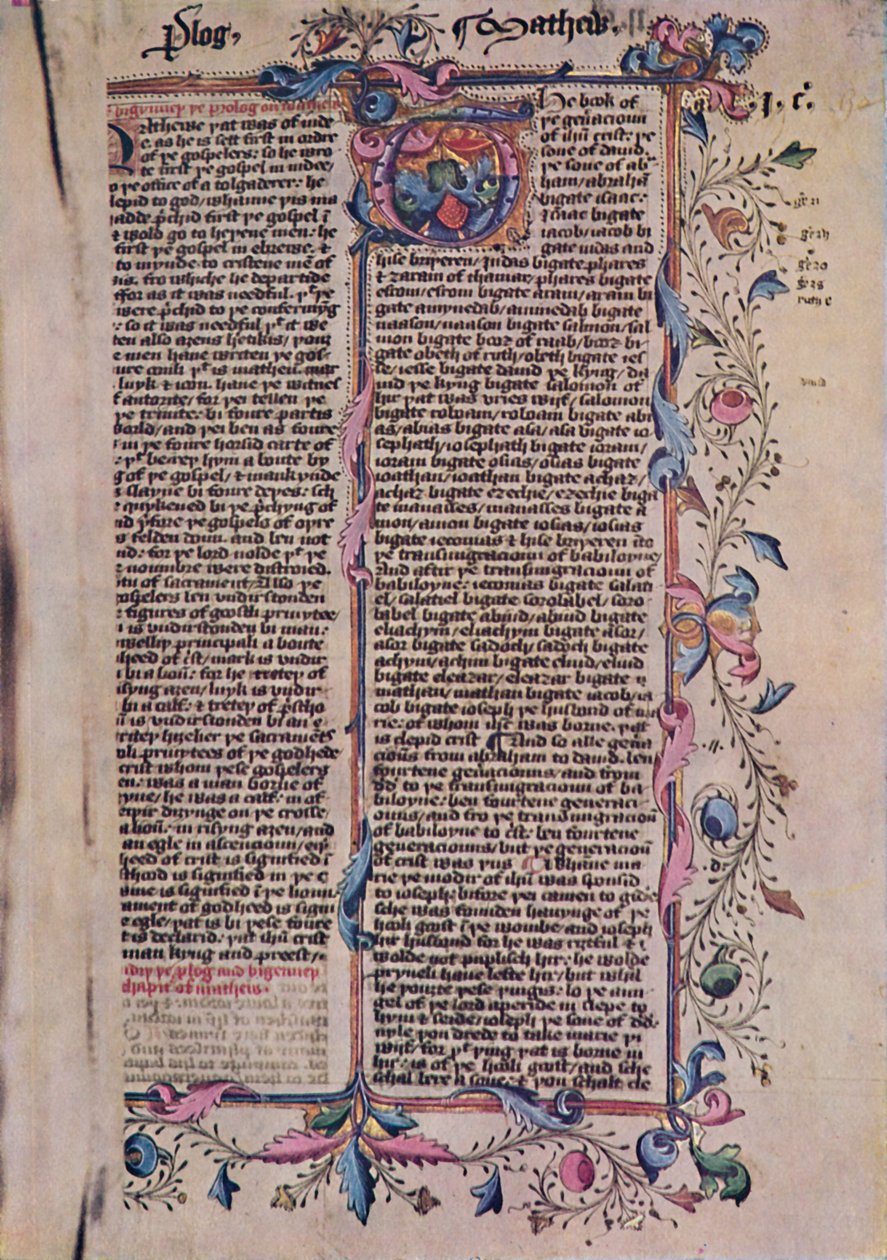 Erste Seite des Matthäus-Evangeliums, 15. Jahrhundert, 1947 von Unbekannt