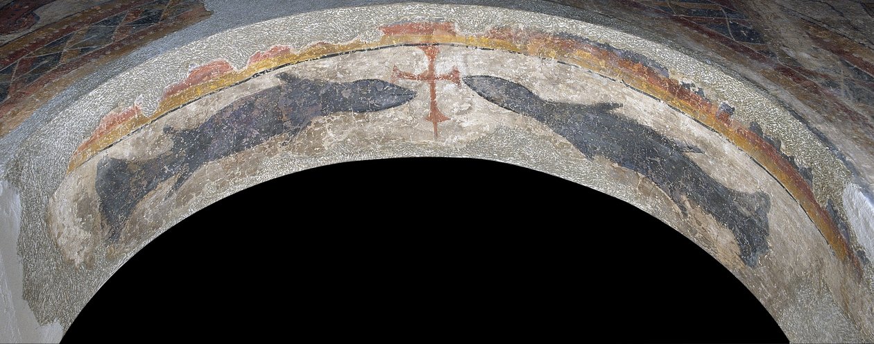 Fische flankieren ein Kreuz aus Santa Maria de Taüll von Unbekannt