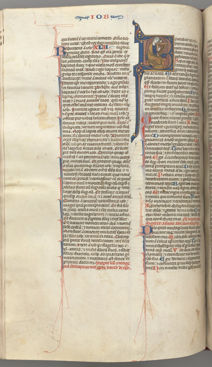 Fol. 214v, Psalm 1, historiierte Initiale 8, David spielt Harfe, um 1275-1300 von Unbekannt