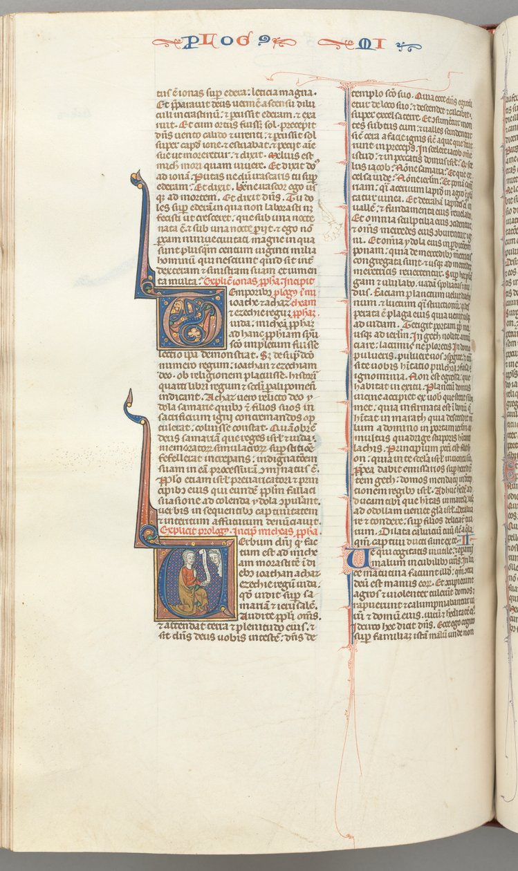 Fol. 358v, Micha, historisierte Initiale V, Micha kniend, Büste Gottes darüber, ca. 1275-1300 von Unbekannt