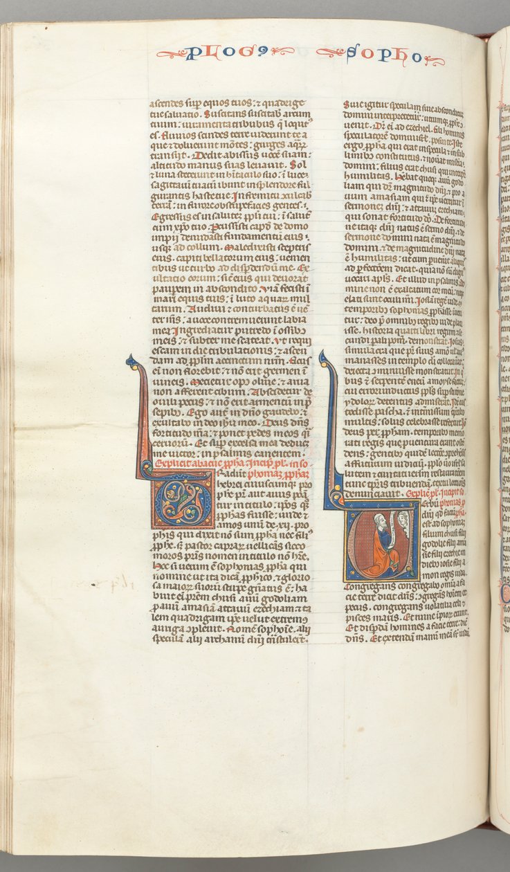 Fol. 362v, Zephaniah, historiierte Initiale V, Zephaniah kniend mit einer Schriftrolle, Büste Gottes..., ca. 12. Jahrhundert von Unbekannt