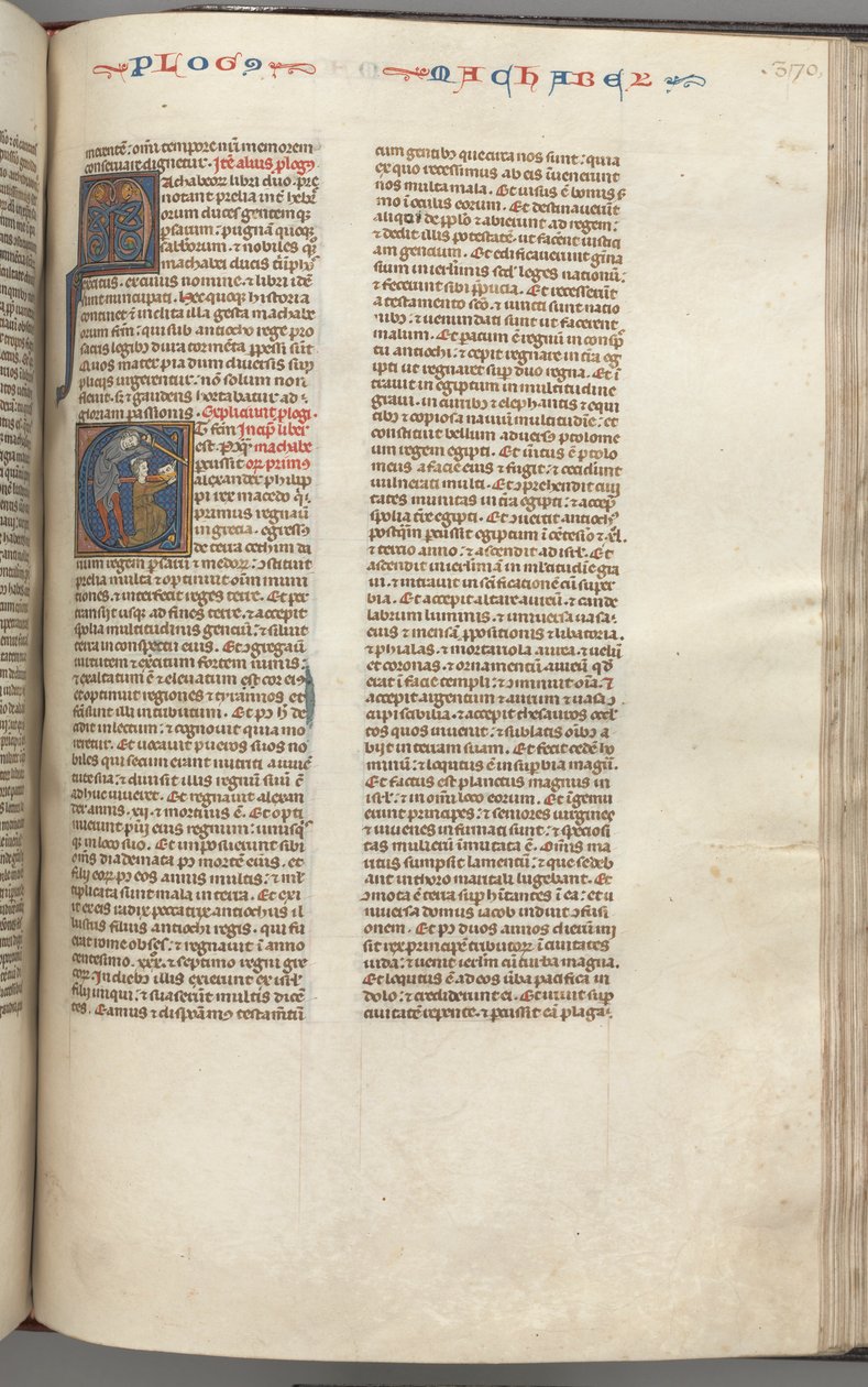 Fol. 370r, Makkabäer I, historiierte Initiale E, Mathathias tötet den abgöttischen Juden, um 1275-1300 von Unbekannt