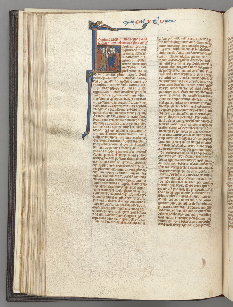Fol. 62v, Deuteronomium, historisierte Initiale H, Moses mit Hörnern und Schriftrolle predigend..., um 1275-1300 von Unbekannt