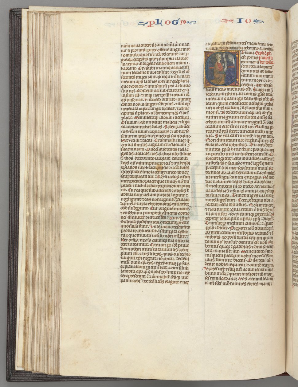 Fol. 76v, Josua, historiierte Initiale E, Josua mit einer Schriftrolle vor Gott kniend, um 1275-1300 von Unbekannt