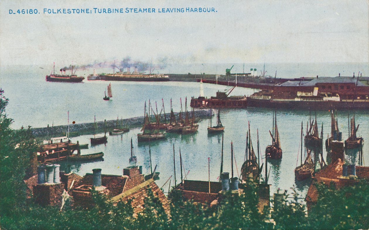 Folkestone: Turbinen-Dampfer verlässt den Hafen, spätes 19. - frühes 20. Jahrhundert von Unbekannt