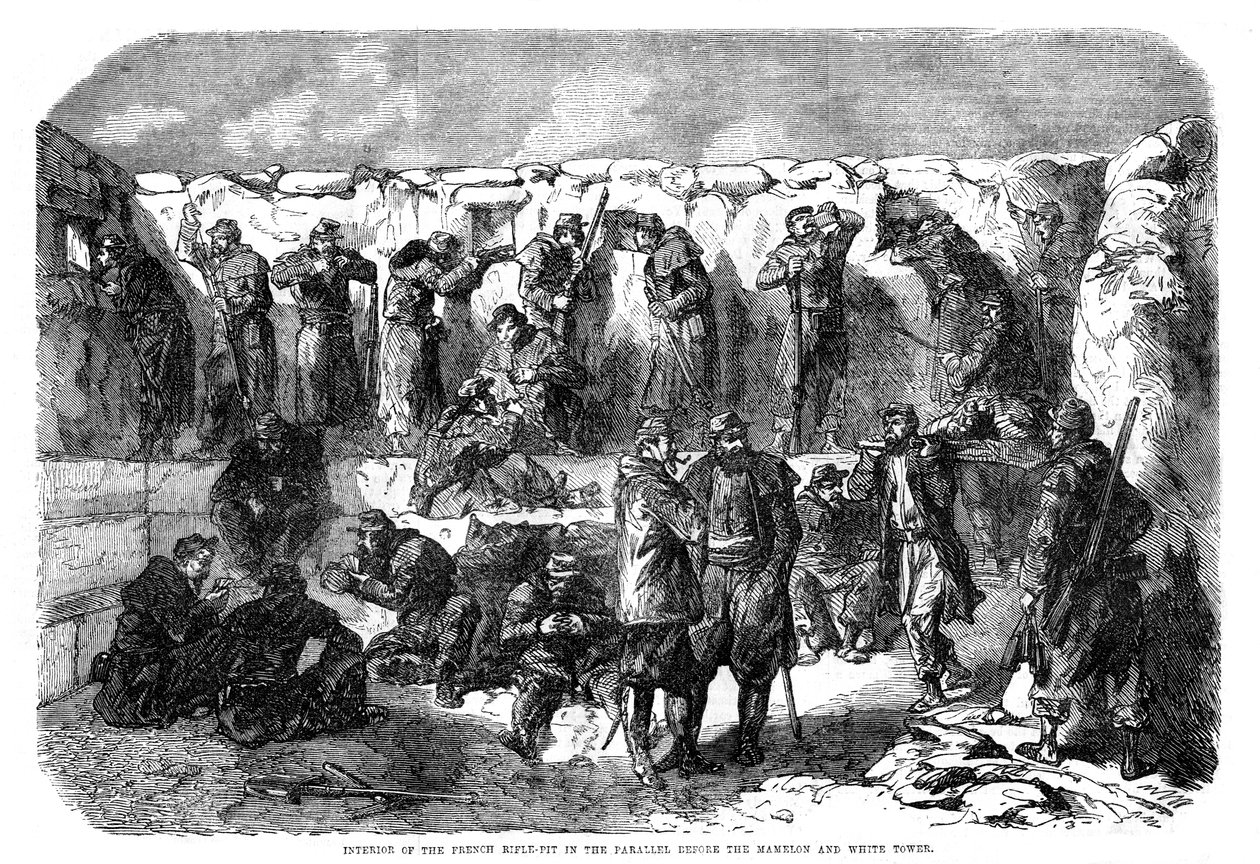 Französischer Schützengraben in der Parallele vor dem Mamelon und dem Weißen Turm, Sewastopol, Krimkrieg, 1855 von Unbekannt