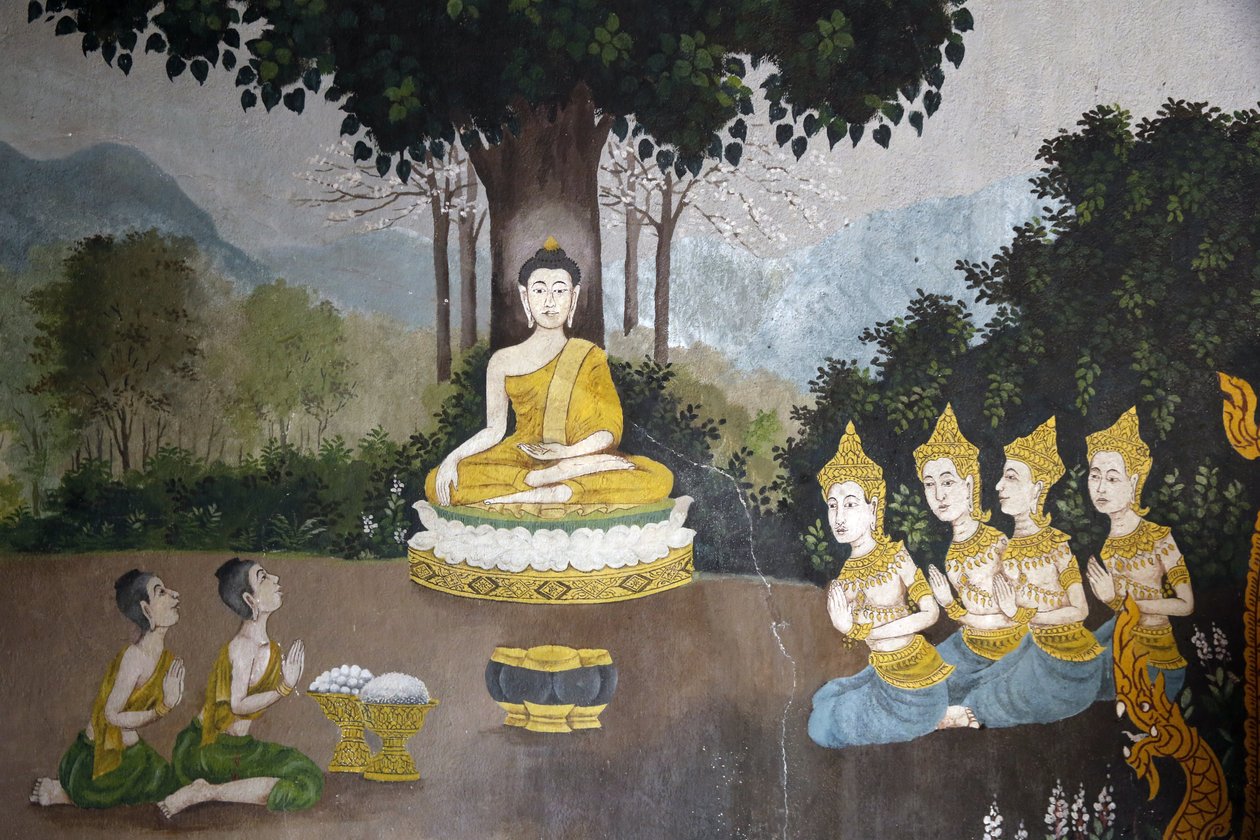 Fresko, das eine Szene aus dem Leben Buddhas darstellt, Wat Phra Doi Suthep, Chiang Mai, Thailand von Unbekannt