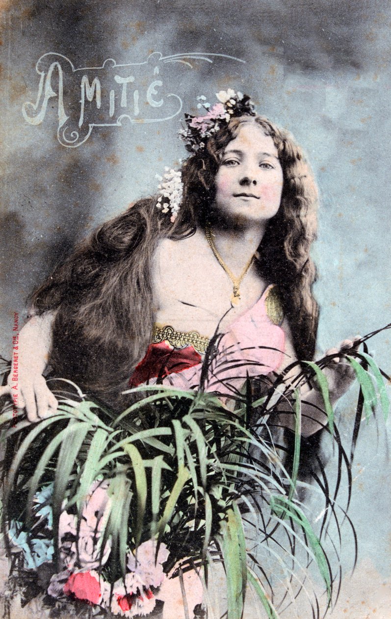 Freundschaft, Vintage französische Postkarte, ca. 1900 von Unbekannt