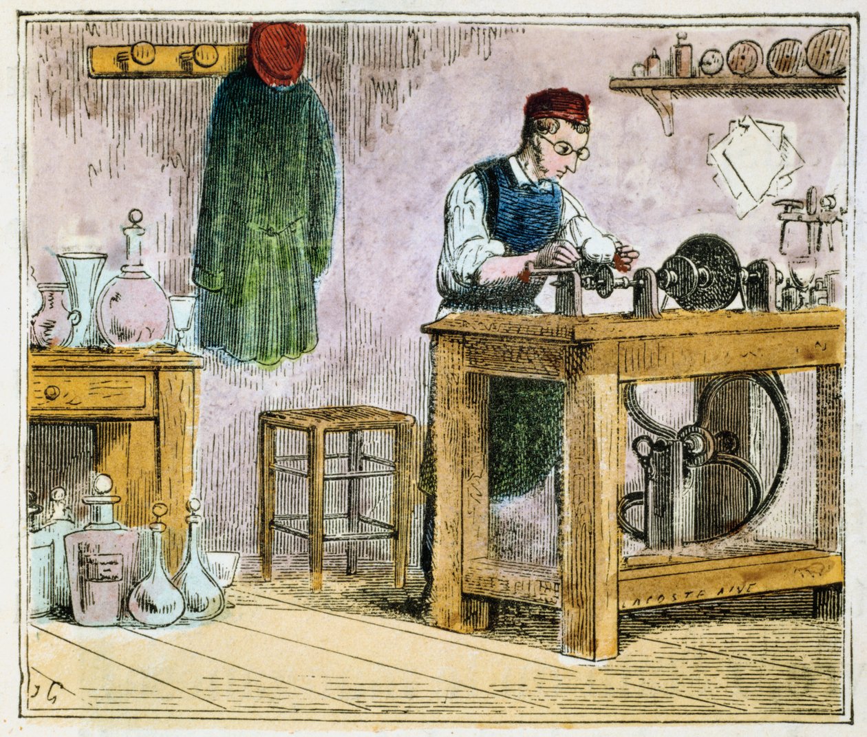 Glasschneider dekoriert Tischgeschirr auf einem Karborundumrad, 1867 von Unbekannt