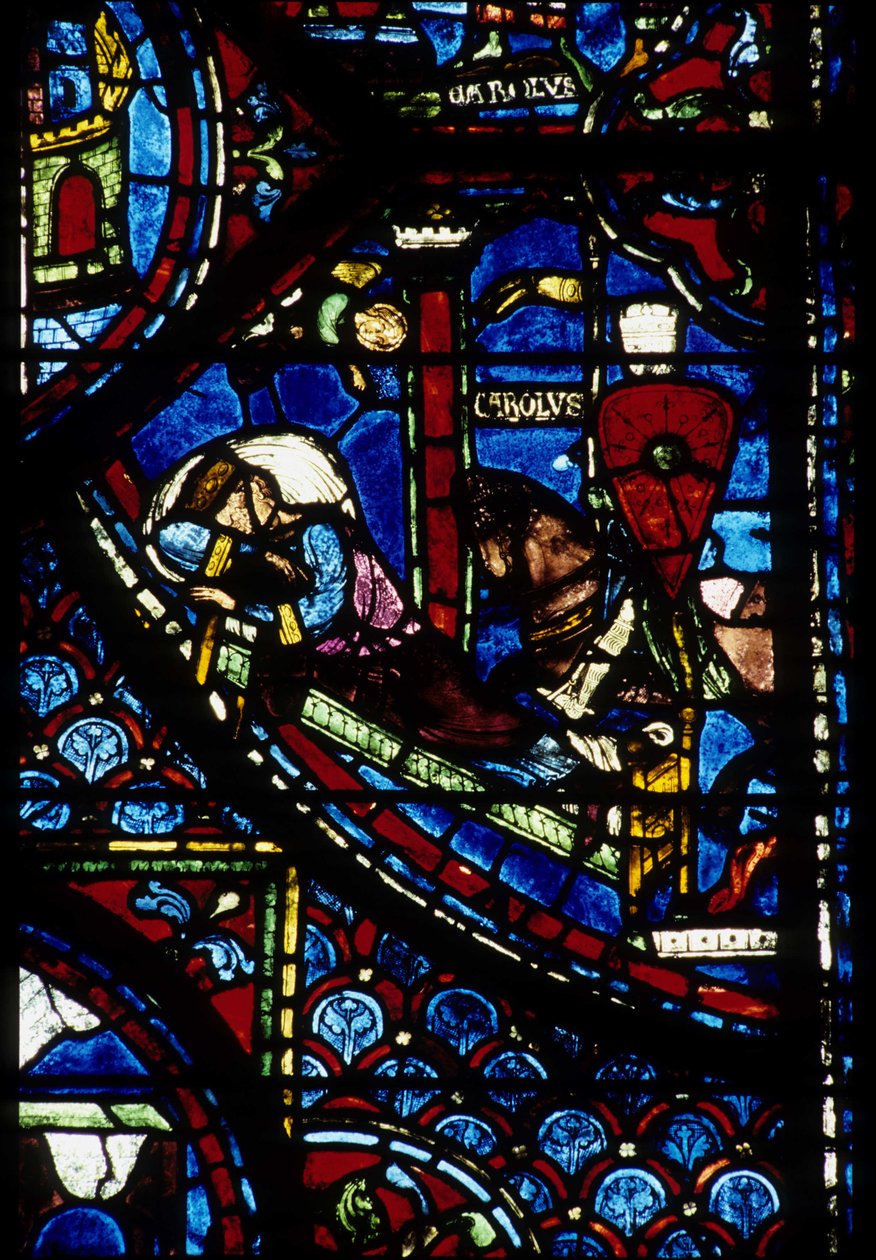 Gotische Architektur. Histoire de Charlemagne (Detail): Vision von Konstantin. Glasmalerei des nördlichen Chorumgangs, Apsis. Kathedrale von Chartres von Unbekannt