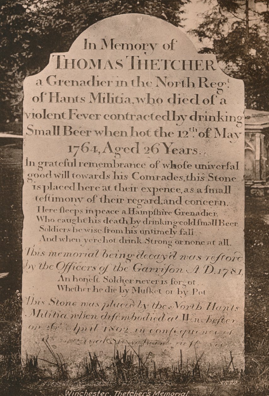 Grabstein von Thomas Thetcher, Winchester Cathedral, Hampshire, frühes 20. Jahrhundert von Unbekannt