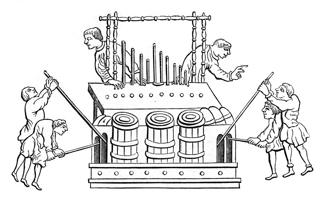 Große Orgel mit Blasebalg und Doppeltastatur, 12. Jahrhundert, 1870 von Unbekannt