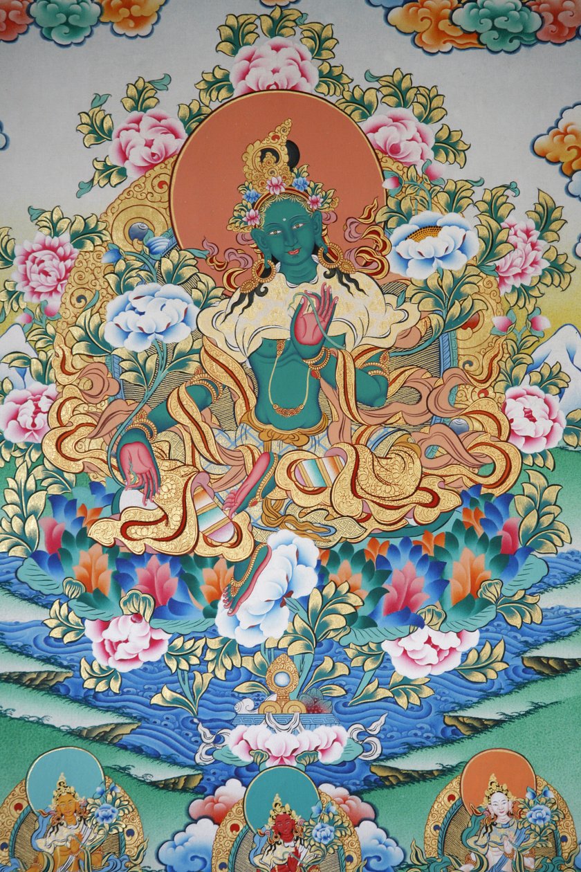 Grüne Tara, Symbol des Wohlstands. Kopan-Kloster, Kathmandu, Nepal von Unbekannt