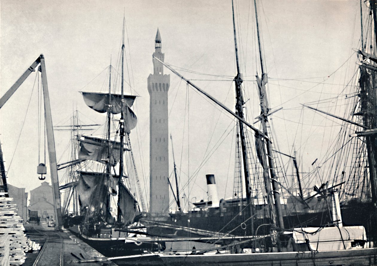 Grimsby - Blick auf die Docks, mit dem Hydraulikturm, 1895 von Unbekannt