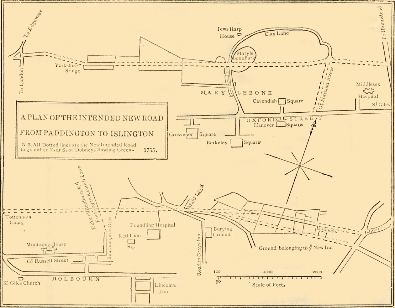 Grundriss der neuen Straße von Islington zur Edgware Road von Unbekannt