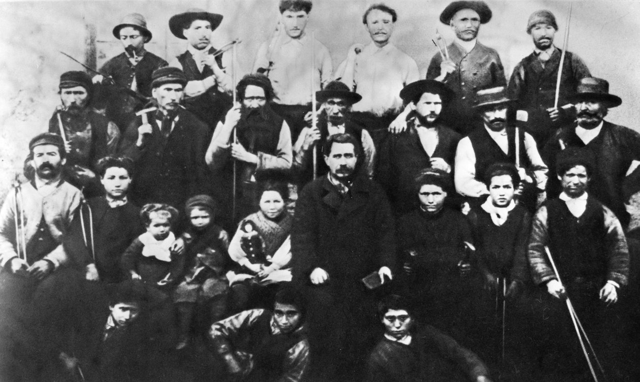 Gruppe Pariser Arbeiter, die an der Kommune teilnehmen, Fotografie. Pariser Kommune 1871 von Unbekannt