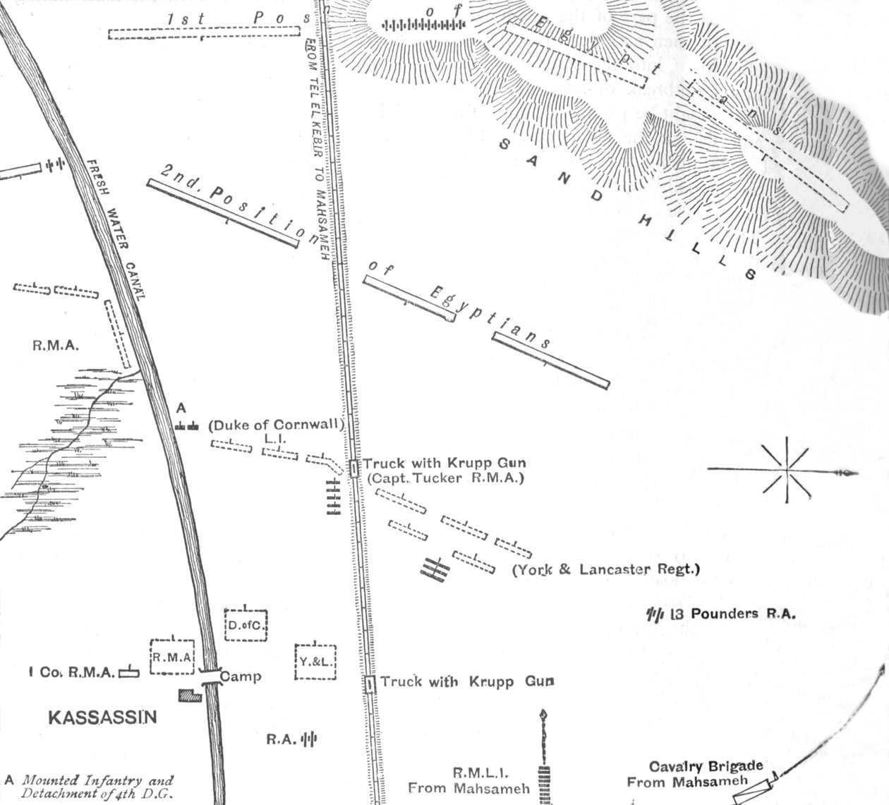 Handskizze der Aktion bei Kassassin, 28. August 1882, 1882 von Unbekannt