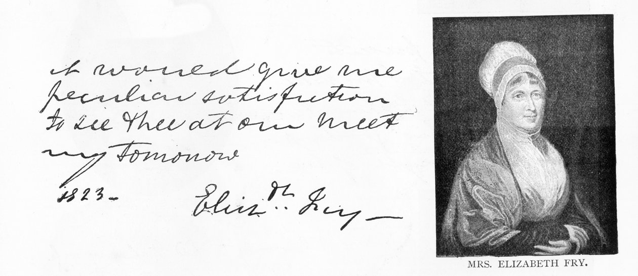 Handschrift und Unterschrift von Elizabeth Fry von Unbekannt