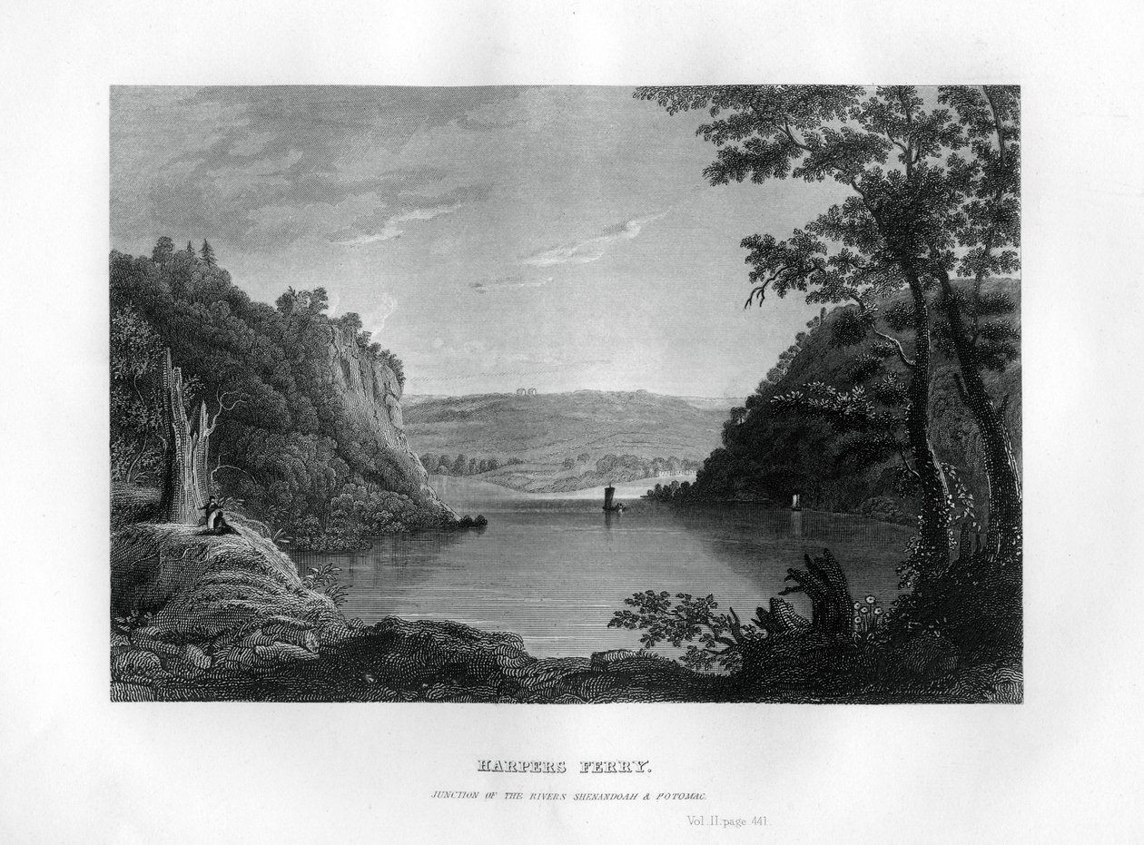 Harpers Ferry, Zusammenfluss der Shenandoah und Potomac Flüsse, West Virginia, USA, 1855 von Unbekannt