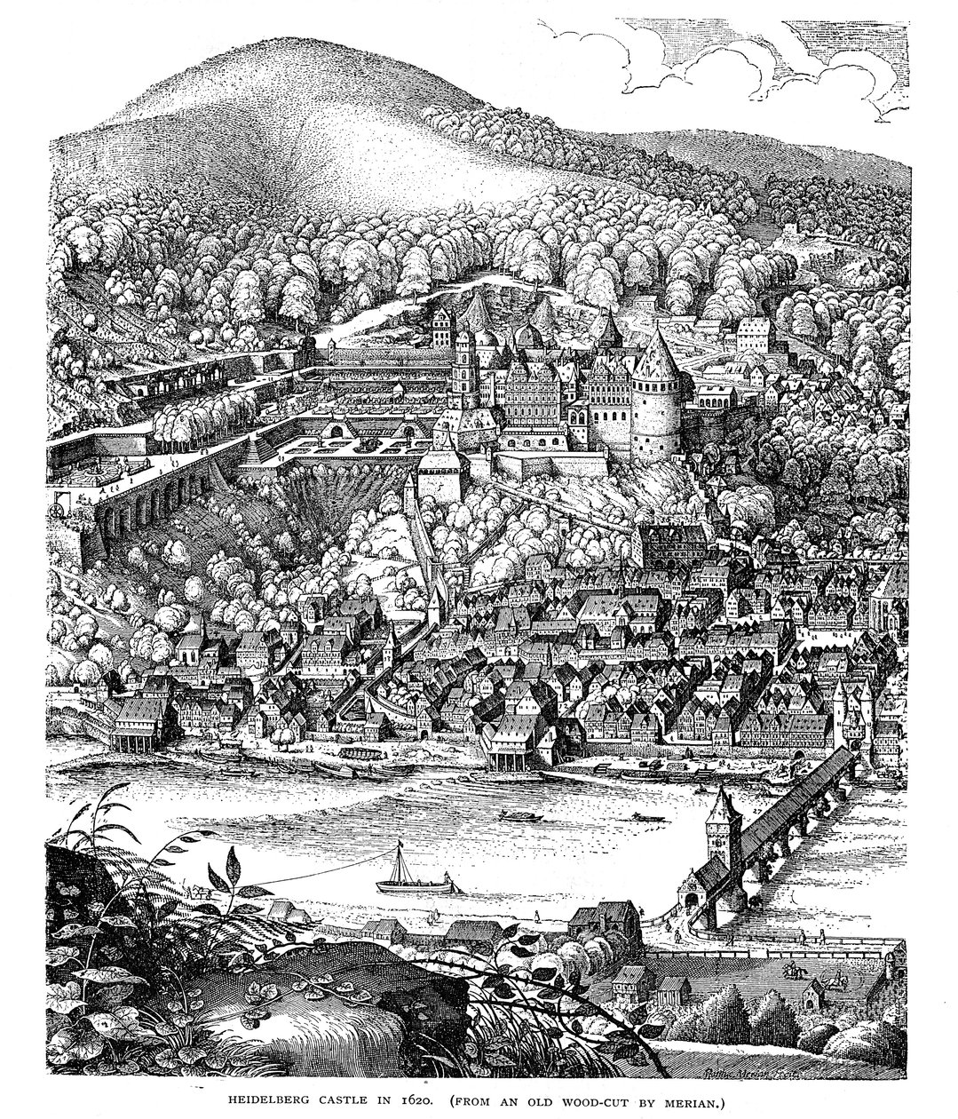 Schloss Heidelberg und Stadt über den Neckar gesehen, Deutschland, 1620 von Unbekannt