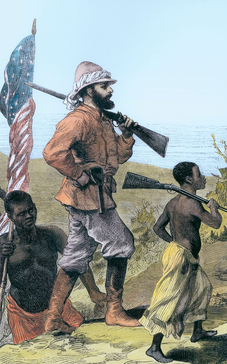 Henry Morton Stanley nähert sich dem Tanganjikasee, Afrika, 19. Jahrhundert von Unbekannt
