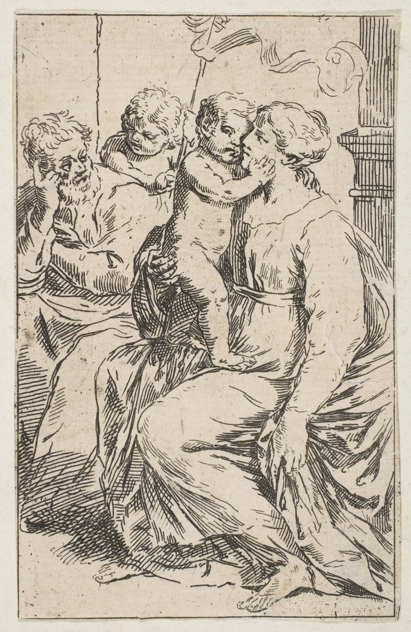Heilige Familie mit Johannes dem Täufer, Kopie in umgekehrter Richtung nach Cantarini, ca. 1640-1642 oder später von Unbekannt