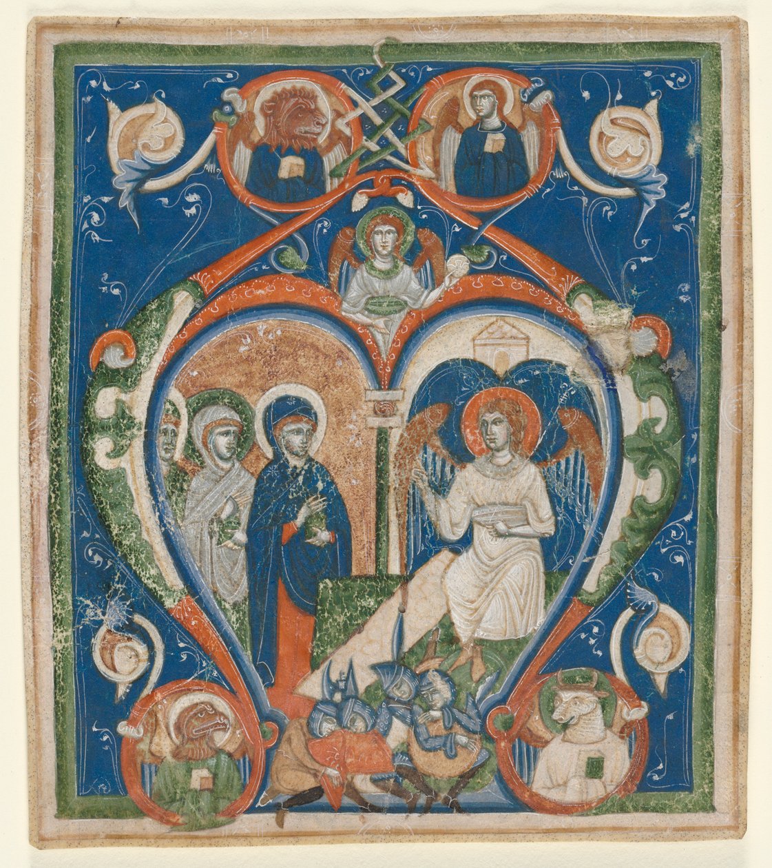Initiale A [ngelus Domini descendit] aus einem Antiphonar: Die drei Marien am Grab, ca. 1280-1300 von Unbekannt