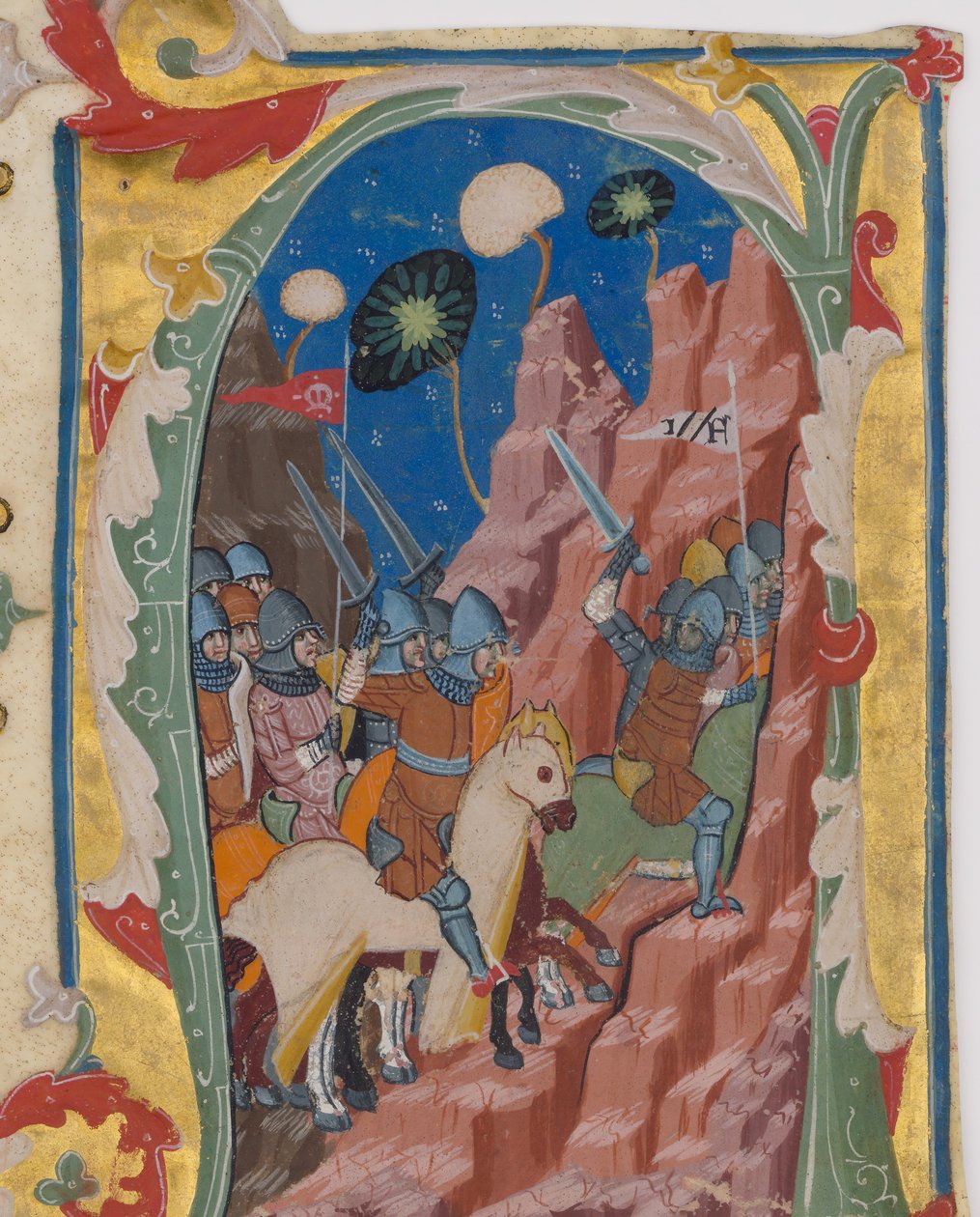 Initiale A mit der Schlacht der Makkabäer, ca. 1360-70 von Unbekannt