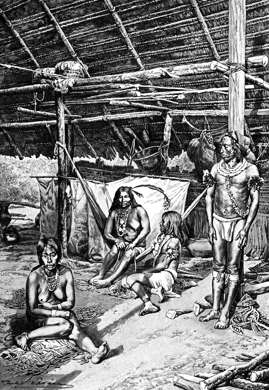 In einer Ticuna-Hütte, Südamerika, 1895 von Unbekannt