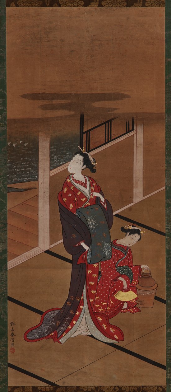 Innenraum: Eine Yujo und eine Begleiterin beim Wassererhitzen, Edo-Periode, 1615-1868 von Unbekannt