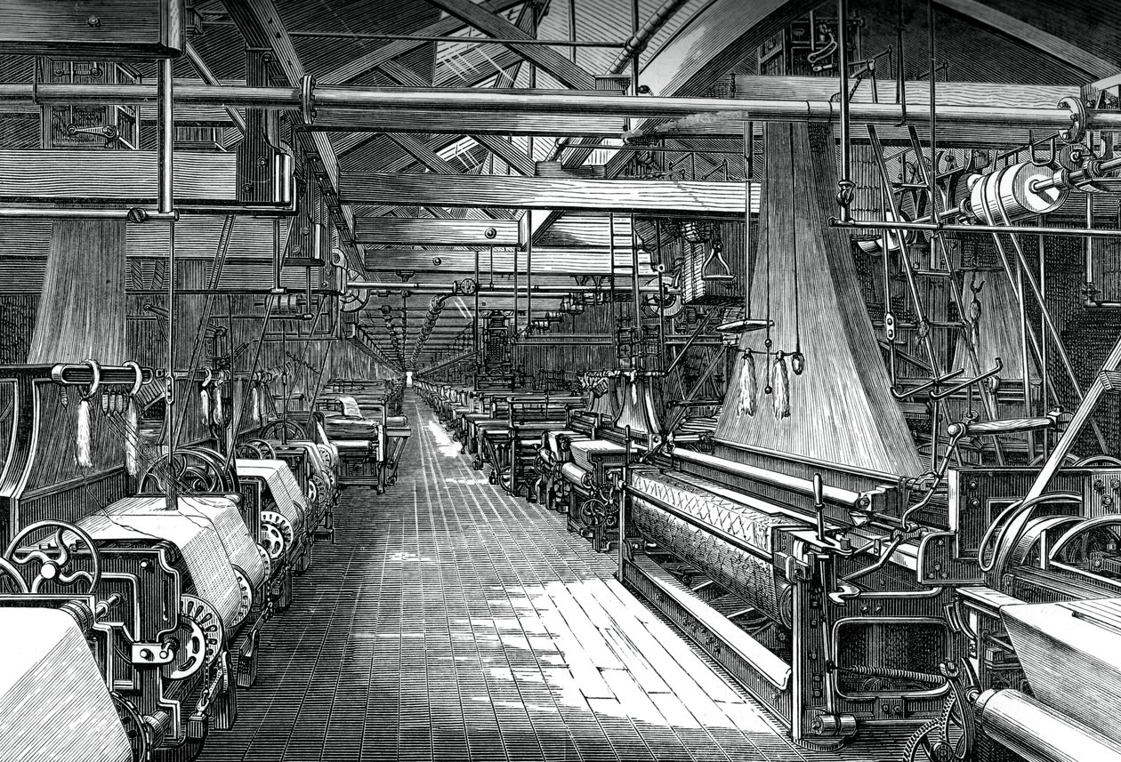 Innenraum der Weberei, St. Leonards Fabrik, Dunfermline, um 1880 von Unbekannt