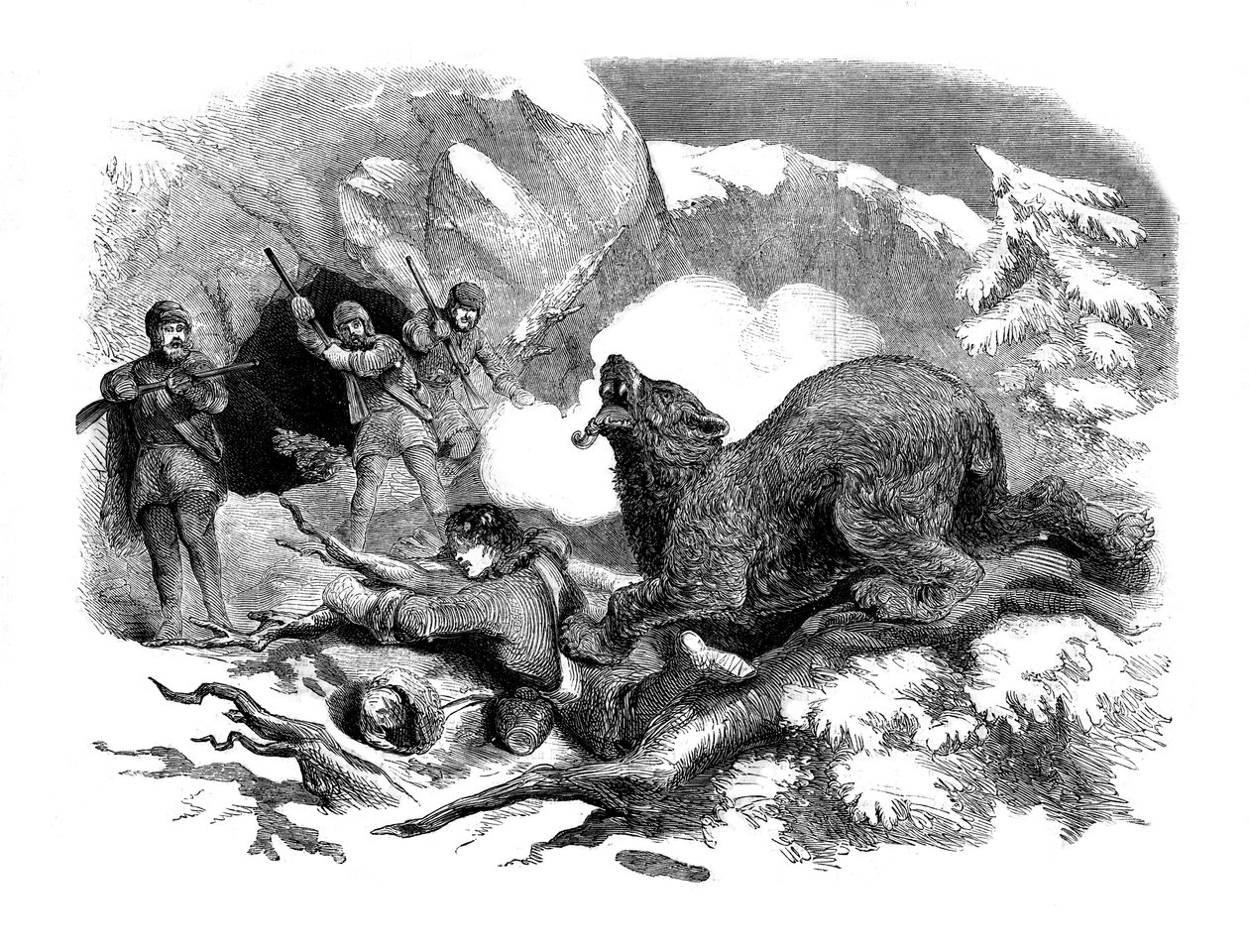 Jack Curlings knappe Flucht vor einem wilden Bären, 1855 von Unbekannt