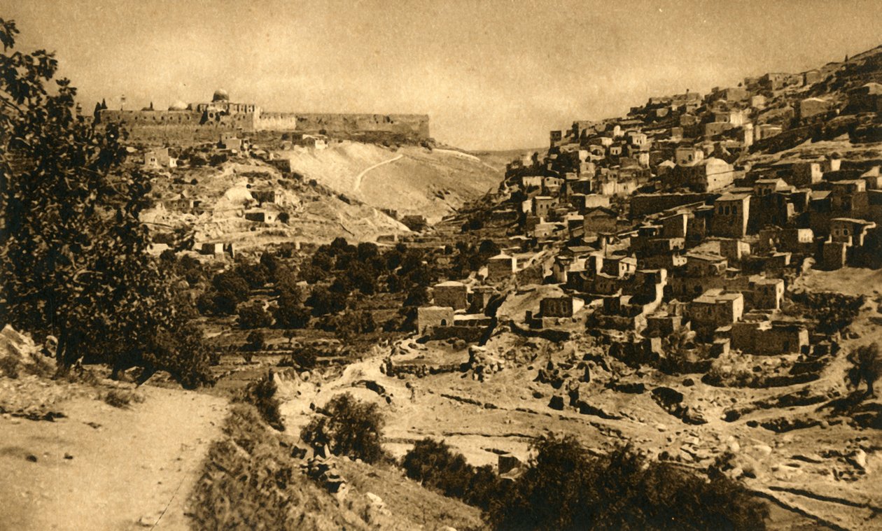 Jerusalem - Tal von Kidron, Siloam und Stadtmauer, ca. 1918-1939 von Unbekannt