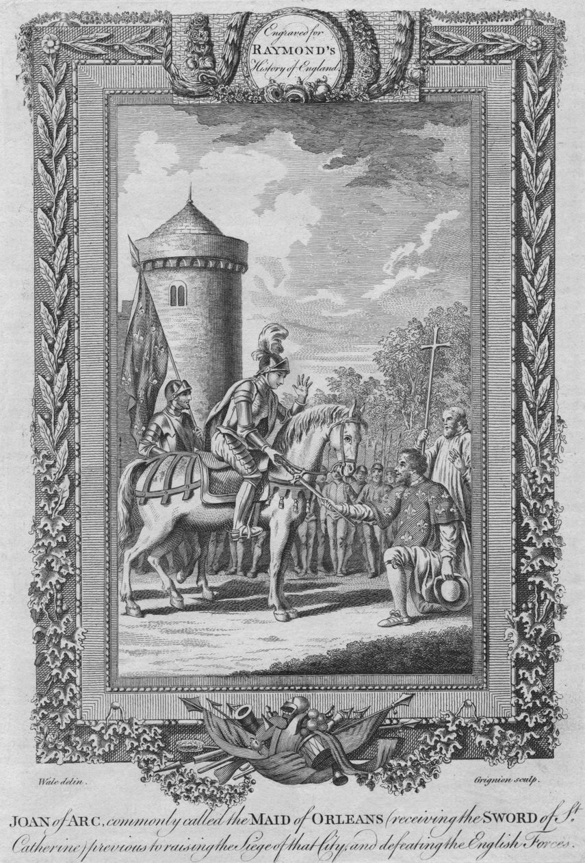 Johanna von Orléans, genannt die Jungfrau von Orléans, erhält das Schwert der heiligen Katharina von Unbekannt