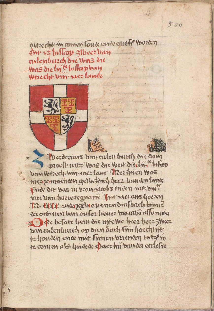 Kattendijkekroniek - Die historie oder die Chronik von Holland, von Zeeland und von Friesland und von dem Stift von Utrecht und von vielen Ländern, die hiernach genannt werden - KB KW 1900 A 008, Folium 500r von Unbekannt