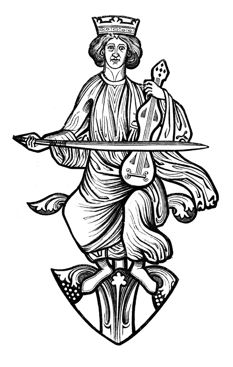 König David spielt auf einer Rote, 13. Jahrhundert, 1870 von Unbekannt