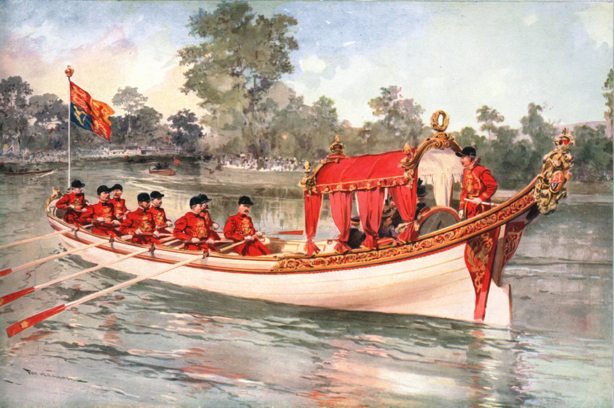 König Georg V. und Königin Mary besuchen die Henley Regatta auf der Staatsbarke, 1912 von Unbekannt