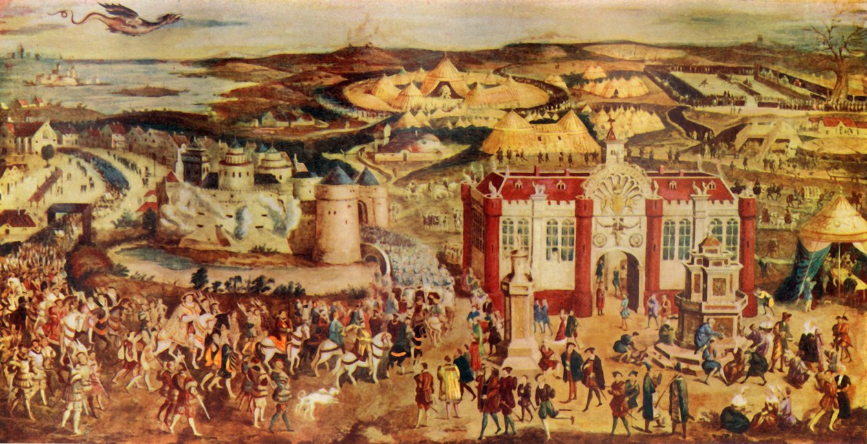 König Heinrich VIII. trifft Franz I. auf dem Feld des Goldenen Tuchs, 1520, um 1930 von Unbekannt