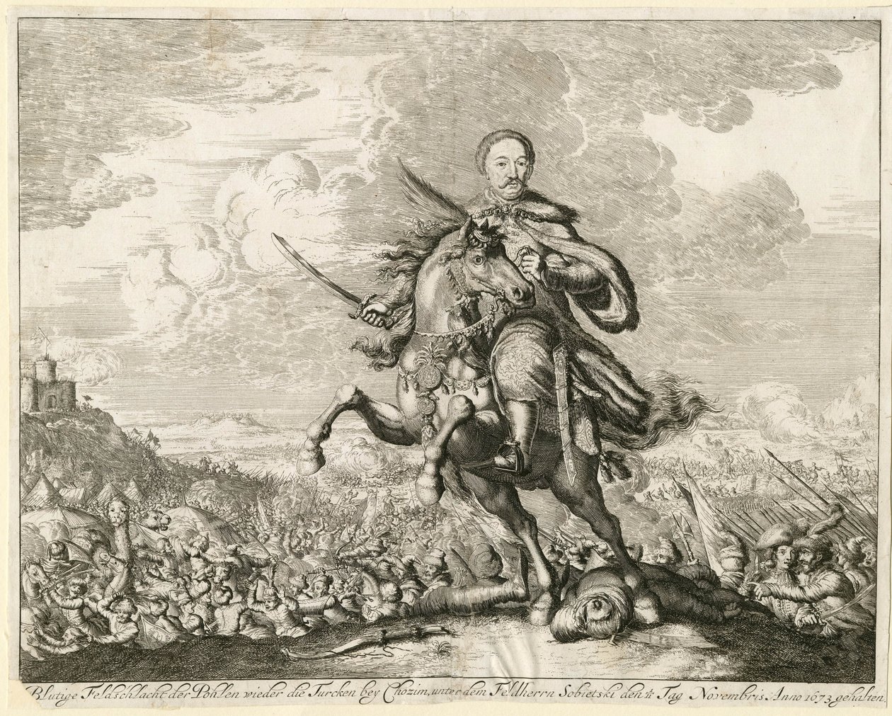 König Johann III. Sobieski in der Schlacht von Khotyn am 11. November 1673, 1673 von Unbekannt
