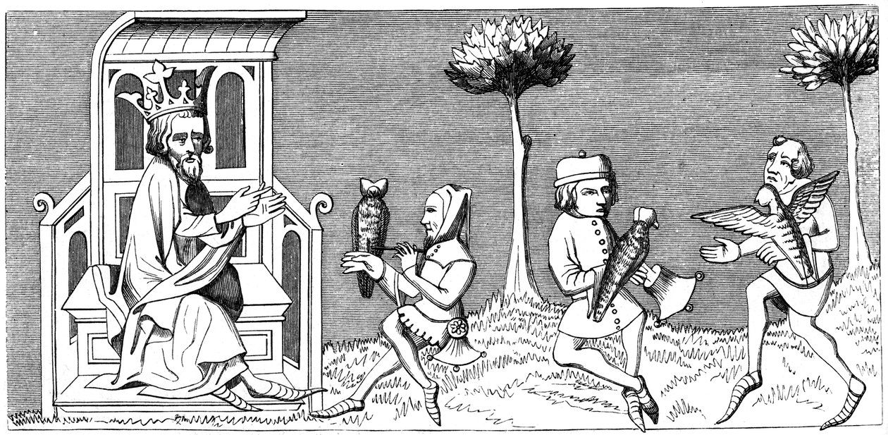 König Modus lehrt die Kunst der Falknerei, 14. Jahrhundert, 1849 von Unbekannt