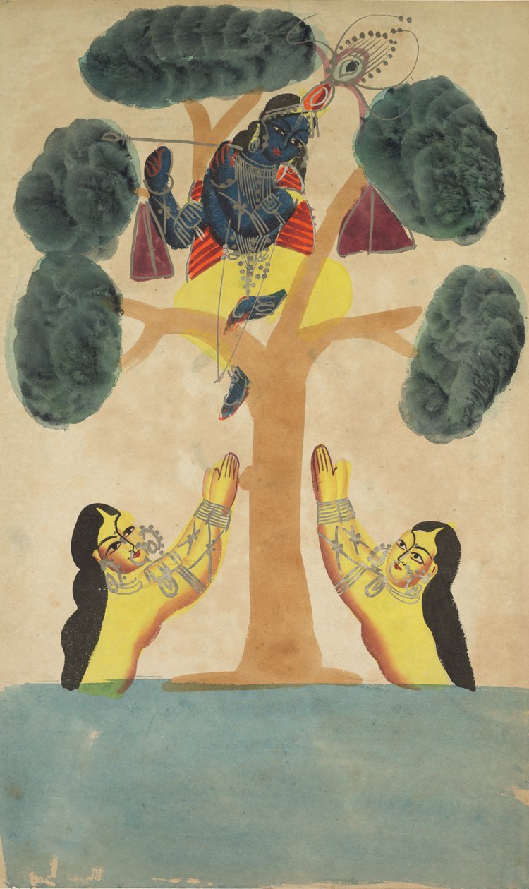 Krishna stiehlt die Kleider der Kuhmädchen Gopis, 1800er Jahre von Unbekannt