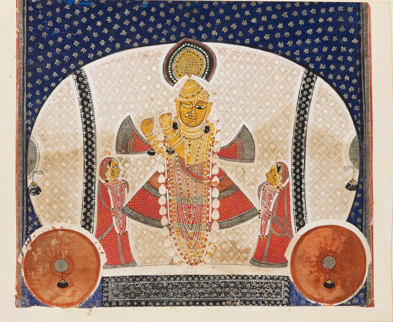 Krishna als Shrinathji spielt eine Flöte, frühes 20. Jahrhundert von Unbekannt