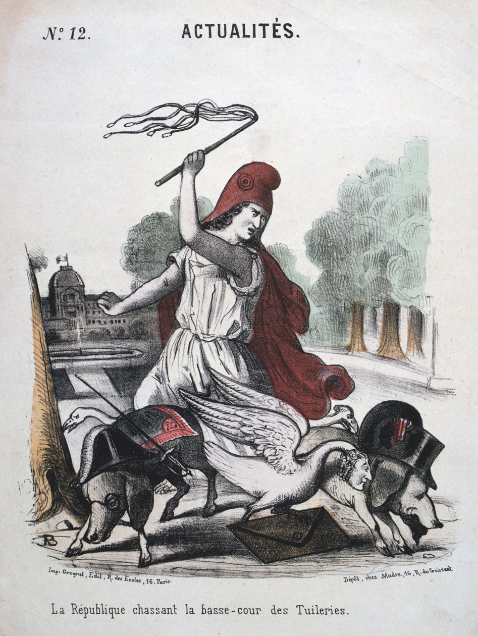 La République chassant la Basse-cour des Tuileries, allegorische Karikatur von Unbekannt