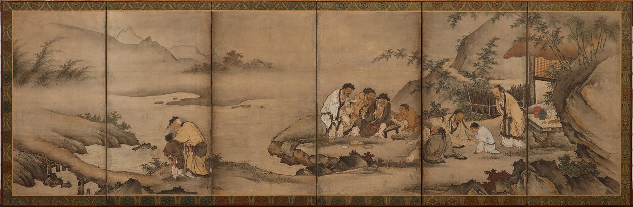 Landschaft: die sieben Weisen des Bambushains, Momoyama-Periode, 1568-1615 von Unbekannt